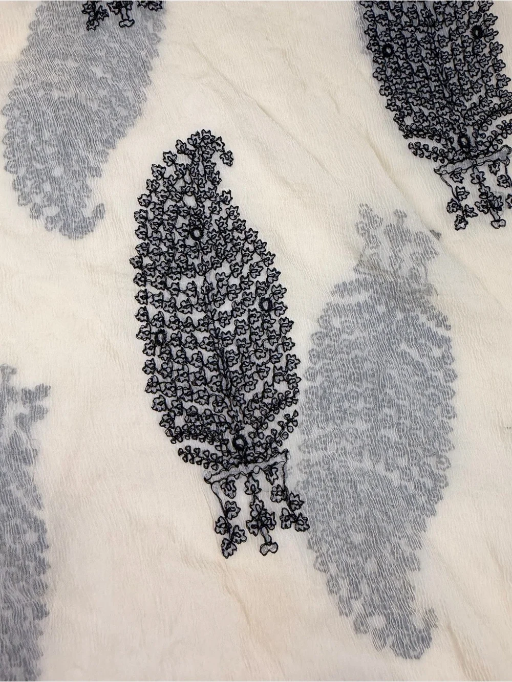 Vintage Embroidered Sheer Boho Shawl Wrap Scarf